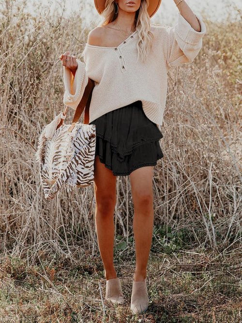 Aoudery Flowing Shorts - Women's Casual Boho Ruffle Tiered Skorts | High Waist Mini Golf & Tennis