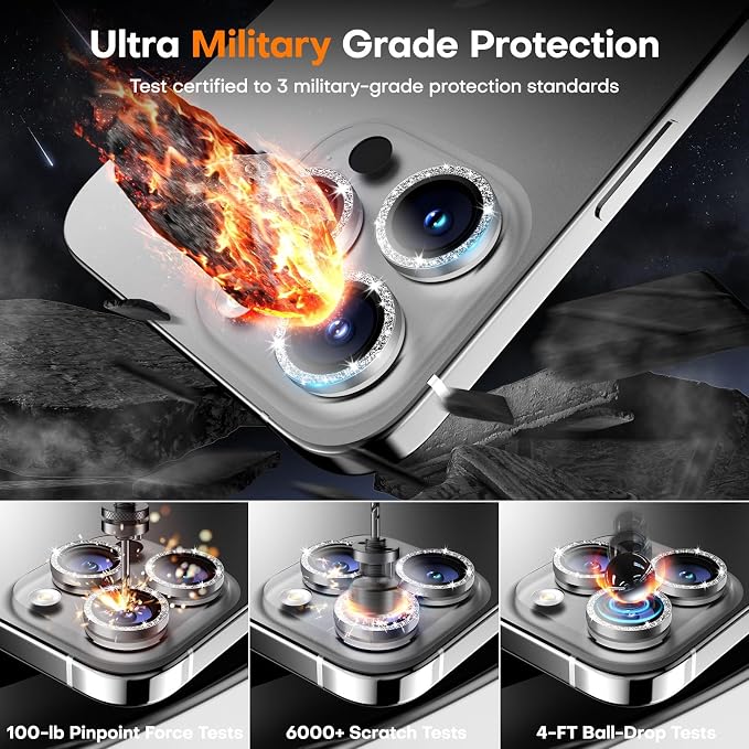 for iPhone 16 Pro/iPhone 16 Pro Max Camera Lens Protector, Tempered Glass