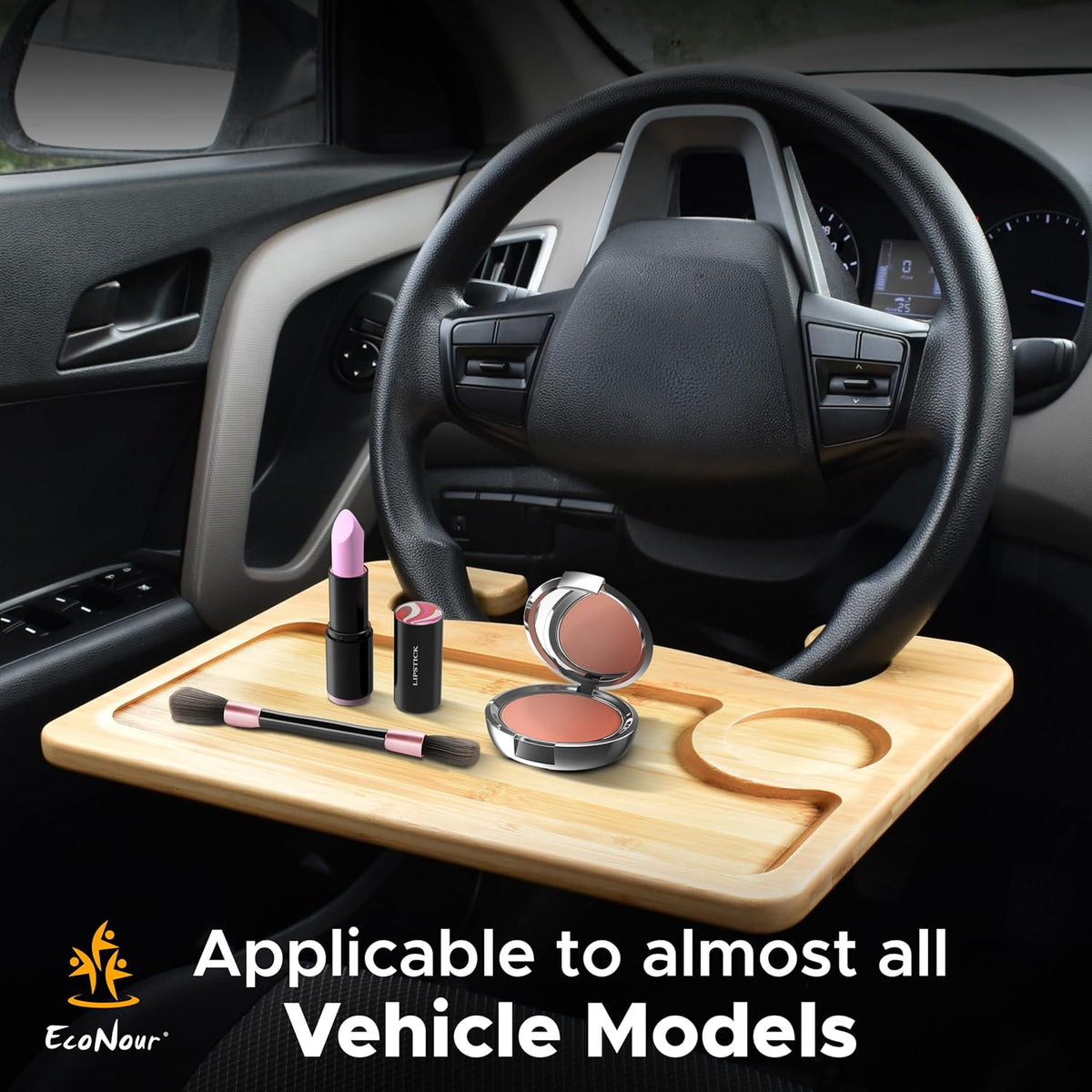 EcoNour 2 in 1 Car Steering Wheel Tray (Wooden) | Car Tray for Laptop