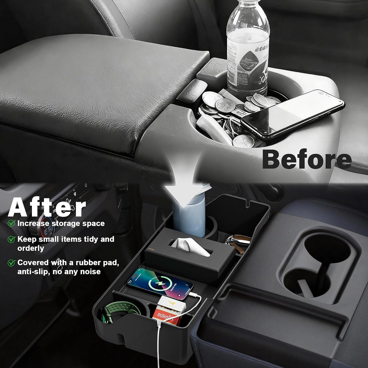 2026 Upgraded Front Center Seat Headrest Organizer Compatible with 2011-2025 Ford F150 F250 F350 F450 F550 F650 Accessories Center Console Organizer Storage Tray(Jump Seat Console Only)