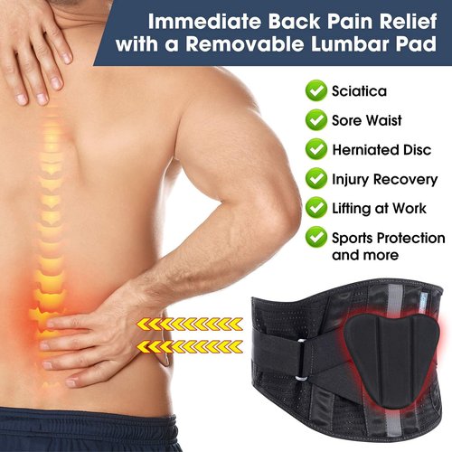 Lower Back Brace for Pain Relief, Back Brace Back Support Belt, Flexible Lumbar Support, Back Support Brace for Lifting at Work, Scoliosis Pain Relief Brace (Black,2XL Fits 37.5”-47” Belly Waist)