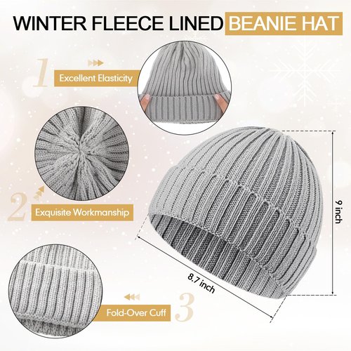Breathffy 4 Pcs Winter Hat Scarf Gloves Headband Set Knit Beanie Touch Screen Gloves Long Scarf Valentine Gift for Women Men(Essential Style,Grey)