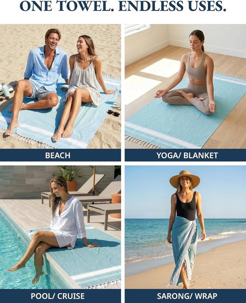 LANE LINEN Oversized Beach Towel - Quick Dry & Sand Free 4 Pack, Extra Large 39"x71", Aqua