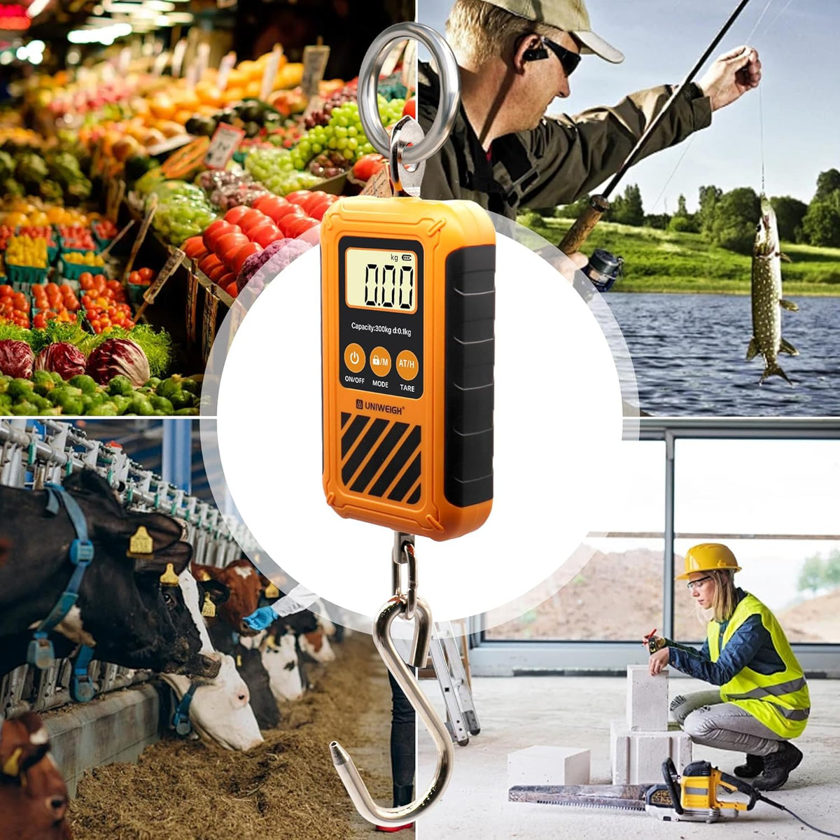 UNIWEIGH Digital Hanging Scale - Portable 300kg/660lb Crane Scale with LCD Display & Large Hook | Ideal for Hunting, Fishing, and Garage Use