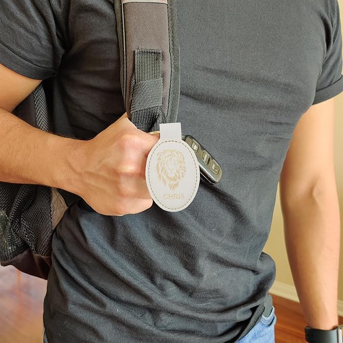 LaserGram Oval Keychain, Off Road Racer, Personalized Engraving Included (White with Gold)