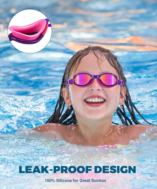Aegend Swim Goggles for Kids 6-11 | Polarized Anti-Fog UV Protection for Boys & Girls