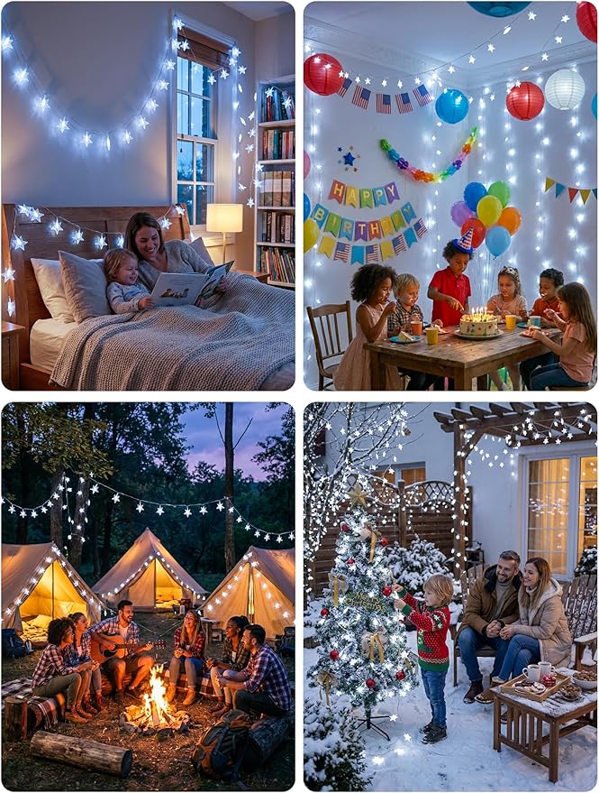Star String Lights Battery&USB Powered,16.4FT 50LED Star Fairy Lights with Remote, Hanging Star Lights for Home, Kids Tent, Bedroom,Porch, Classroom, Christmas,Party,Room Decor,White