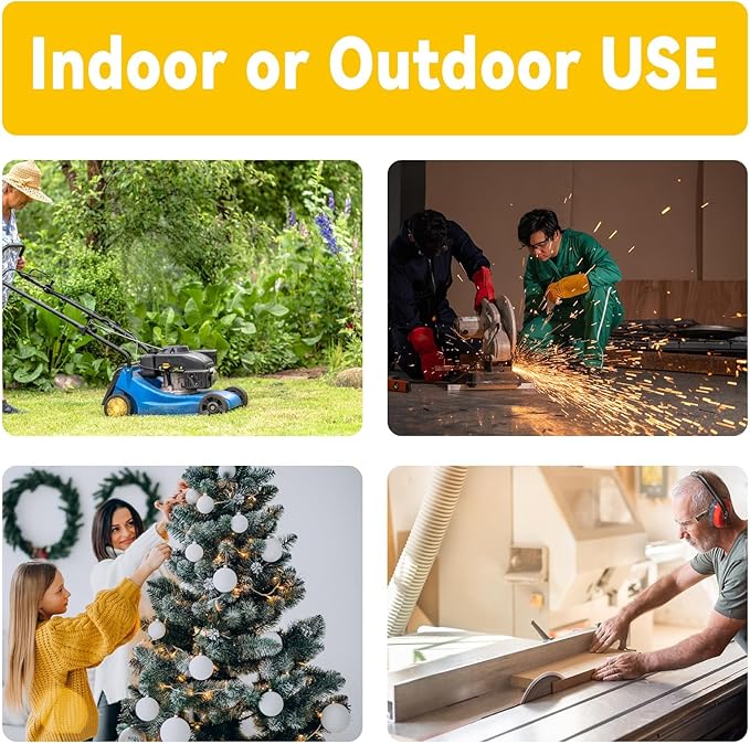 EP 12 Ft 12 Gauge Heavy Duty Extension Cord, 15A 125V 1875W, 3 Outlet Indoor/Outdoor Power Cord with Lighted End, 12/3 SJTW Weatherproof Yellow