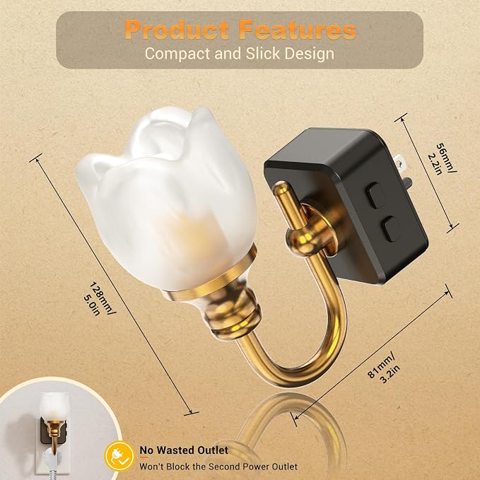 JandCase Night Light, Night Lights Plug into Wall, Glass Tulip LED Nightlight