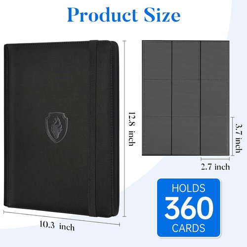 Fabmaker Premium 9 Pocket Card Binder - Sturdy PU Cover for 360 Cards | Sleek Black Trading Card Album