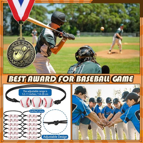 Huquary 12 Pcs Kids Award Medals - Sports Bracelets & Red White Blue Striped Ribbons for Team Competitions