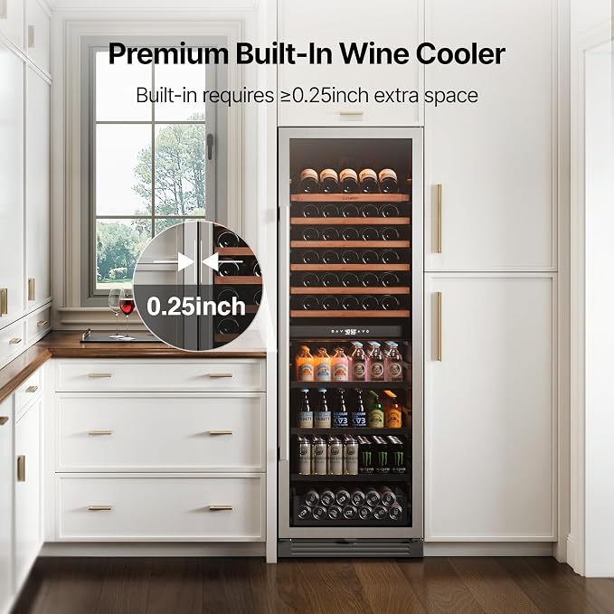 Ca'Lefort 24 Inch Dual Zone Wine & Beverage Center, 185 Can & 77 Bottle | 69-Inch Tall Wine Cellar, Quiet Inverter Compressor, 40-65°F Temperature Control, Display Shelf, Glide-Out Shelves & Drawer