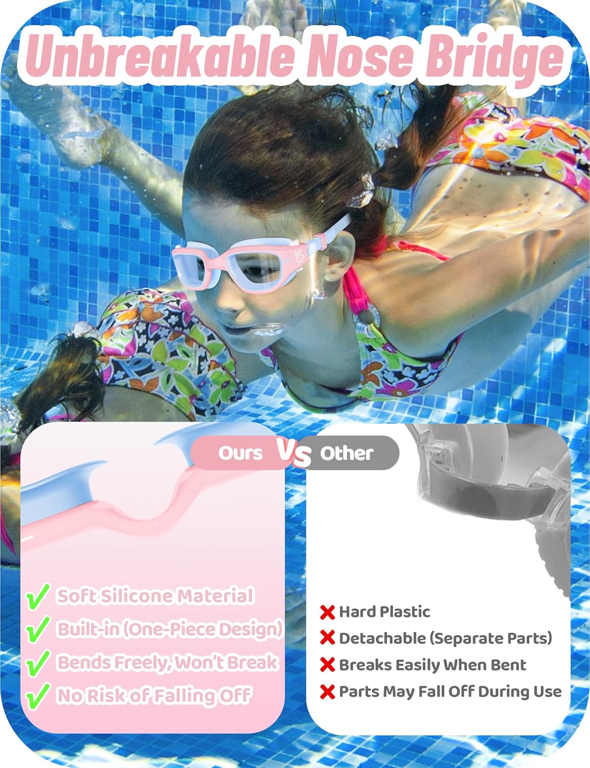Vvinca Kids Swim Goggles - Anti-Fog UV Protection | Leak-Proof Pool Glasses for Ages 3-14