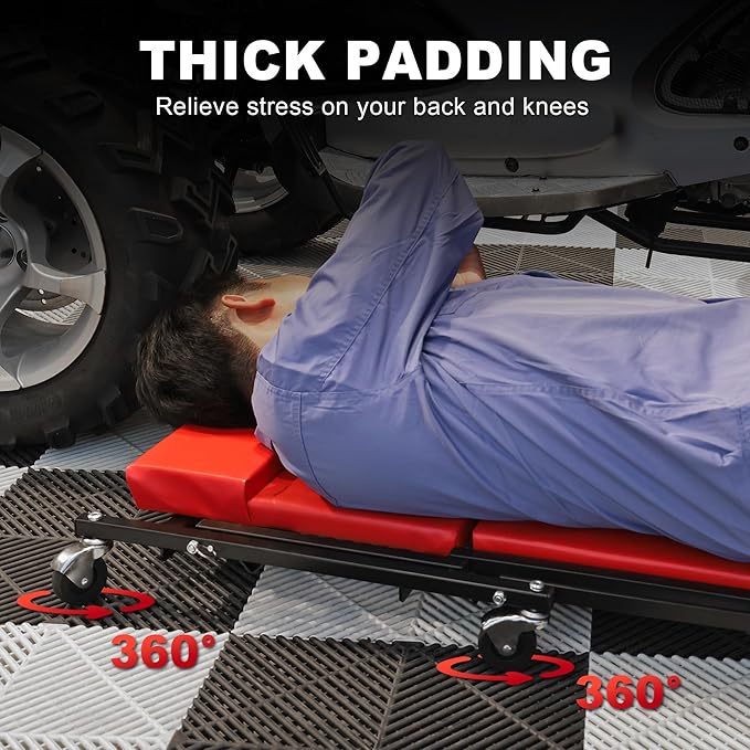 Big RED 36" Rolling Foldable Automotive Creeper, Car Creeper, 2-in-1 Garage Shop Creeper for Auto Repair, 300 Lbs Capacity, Red,TAM6505RR Torin