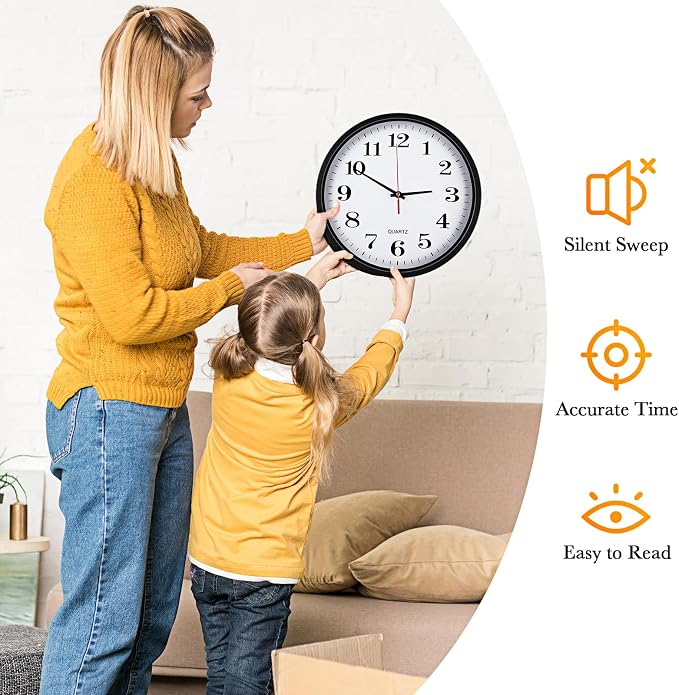Silent Wall Clocks with Chalkboards and Marker, Battery Operated Round Multi