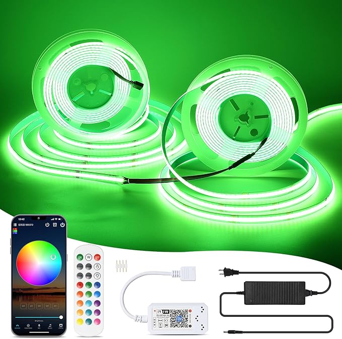 INDARUN RGB COB Led Strip Light 32.FT/10M(2 Rolls of 16.4FT/5M), COB Led Strip 10mm Width/5760 LEDs, 24V Color Changing Led Strip Lights with Remote, Flexible Led Tape Light for TV Led Backlights