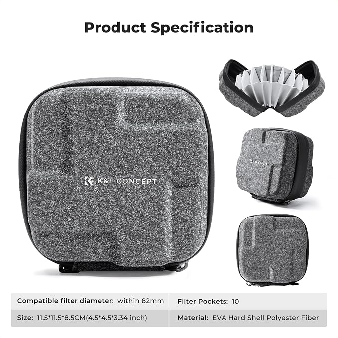 K&F CONCEPT 10 in 1 Lens Filter Case, Hard Shell Camera Filter Pouch Up to 82mm