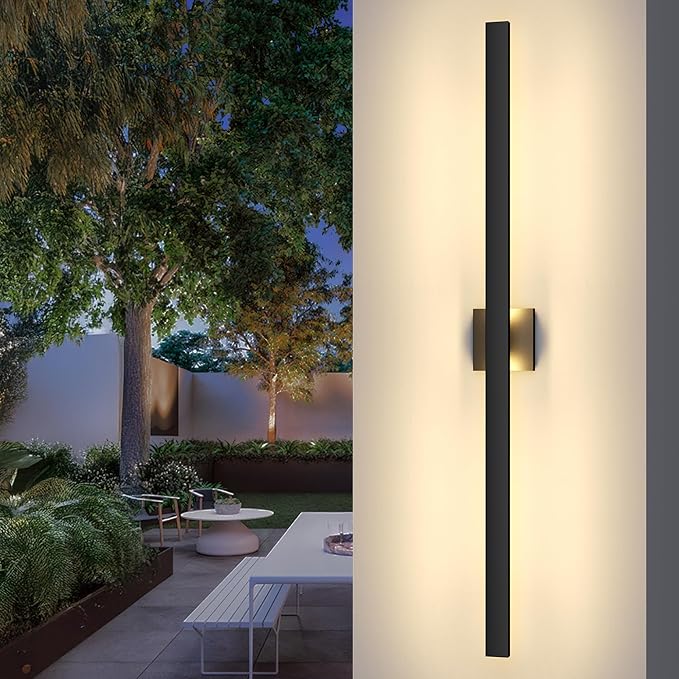 LamQee 47.2 Inch Aluminum Long Outdoor Modern LED Wall Light 3000K 3000LM, Slim Linear Exterior Lighting Fixtures Wall Mount, Waterproof Black Outside Sconce for House Porch Patio Garage Door Yard