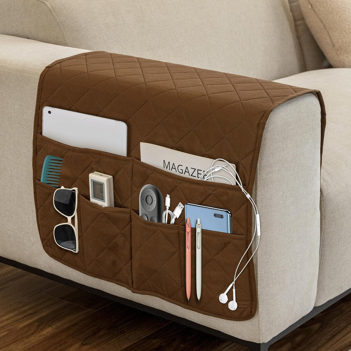 Remote Control Holder for Recliner, Armchair Caddy, Non Slip Sofa Armrest Organizer for Recliner Couch With 6 Pockets for TV Remote,Cell Phone,Magazine (Black)