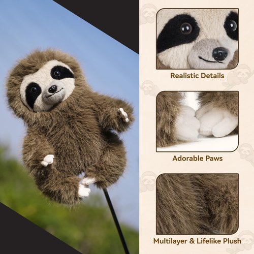 Craftsman Golf Driver Headcover Sloth Funny Animal Golf Head Cover Novelty for Wood Driver Fairway Hybrid Golf Club for Men Women Kids Golfer Gift