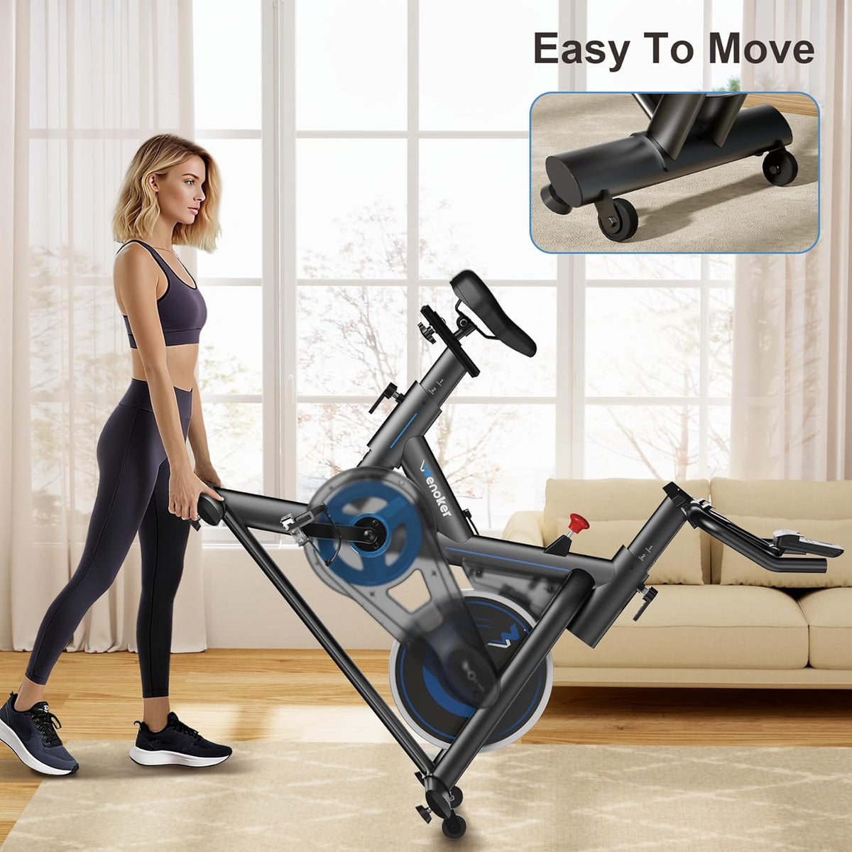 Skiennix Exercise Bike - 350LB Magnetic Resistance Indoor Cycling with App Sync & Adjustable Seat