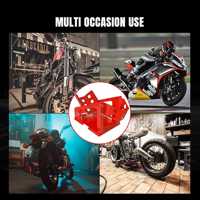 Big RED Motorcycle Wheel Chock, 1800 lbs Capacity Wheel Cradle Holder with 12 Adjustable Holes, for 16"-21" Motorcycles, Dirt Bike