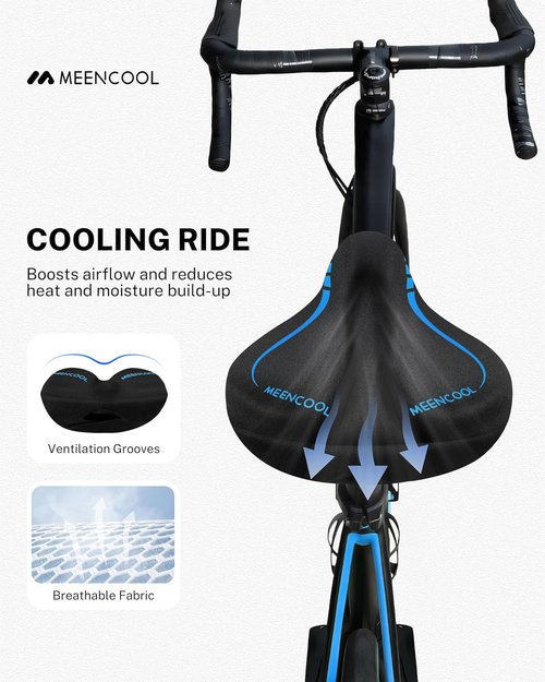 MEENCOOL Bike Seat Cushion - Gel Padded Cover for Ultimate Comfort | Adjustable Velcro Fit (11"x7")
