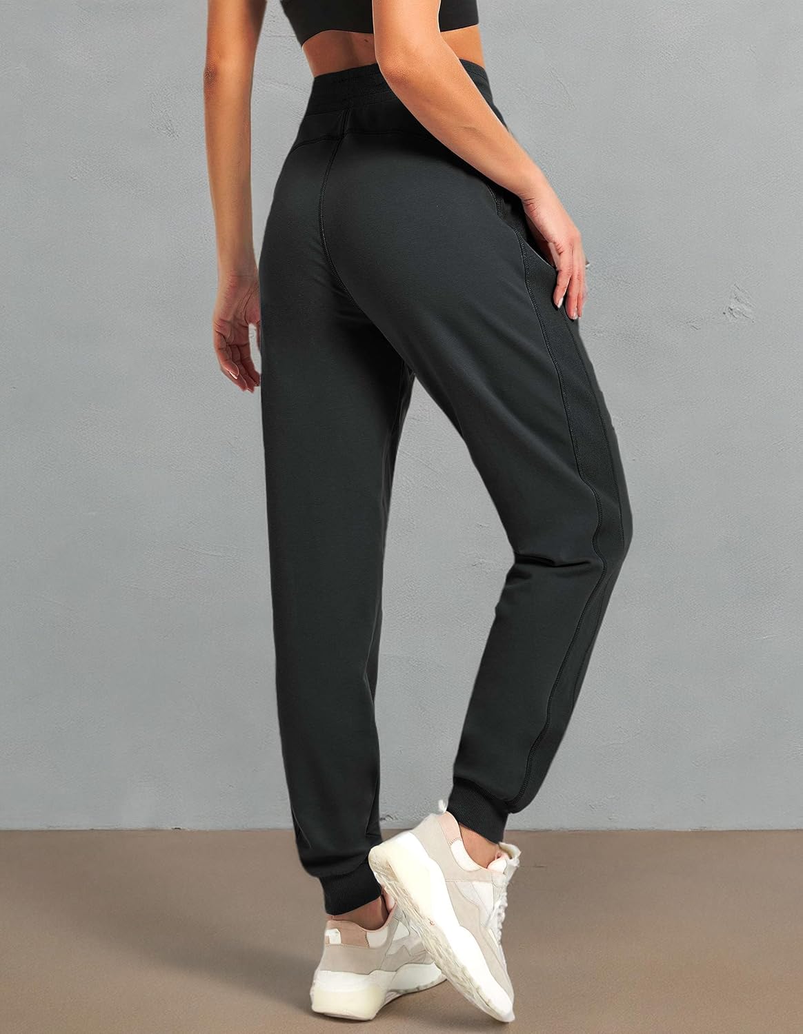 PULI Women's Cotton Jogger Sweatpants - Comfortable Lounge Pants with Zipper Pocket