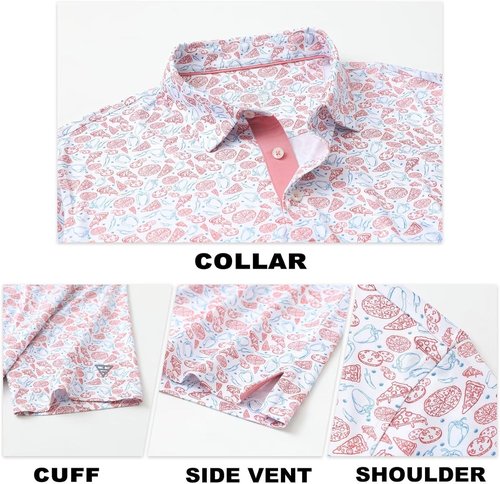 M MAELREG Men's Golf Shirt - Short Sleeve Moisture-Wicking Performance Polo | Stylish Print Patterns