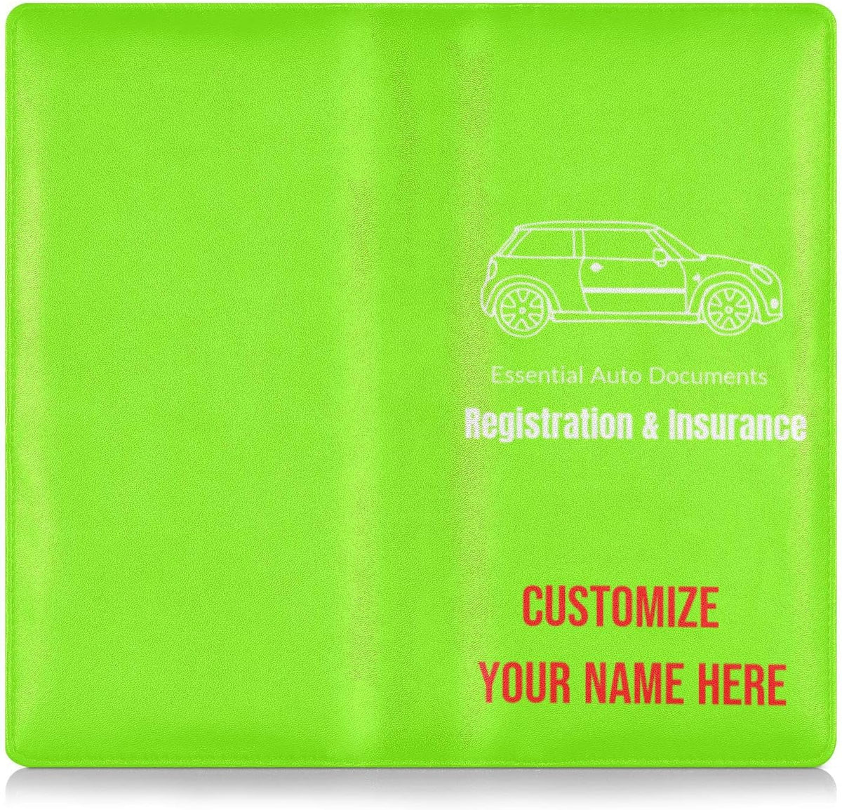 Custom Car Registration and Insurance Card Holder Personalized Leather Glove Box Organize Men Women Wallet Accessories Case for Cards, Essential Document Driver License Fluorescent Green