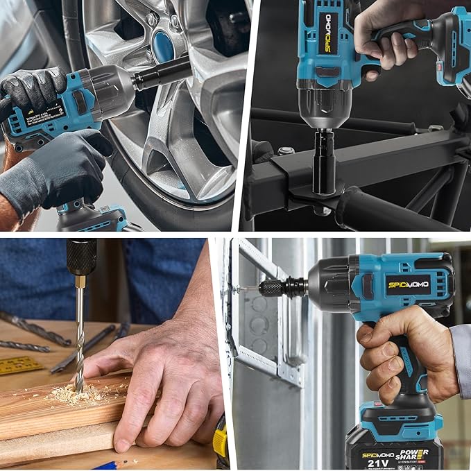 SPICIMOMO 1/2 inch Cordless Impact Wrench - 1200N.m High Torque Heavy Duty Impact Gun with 2x 4.0Ah Batteries, 21V Powerful Impact Driver/Drill for Tough Auto Repair and Construction Tasks