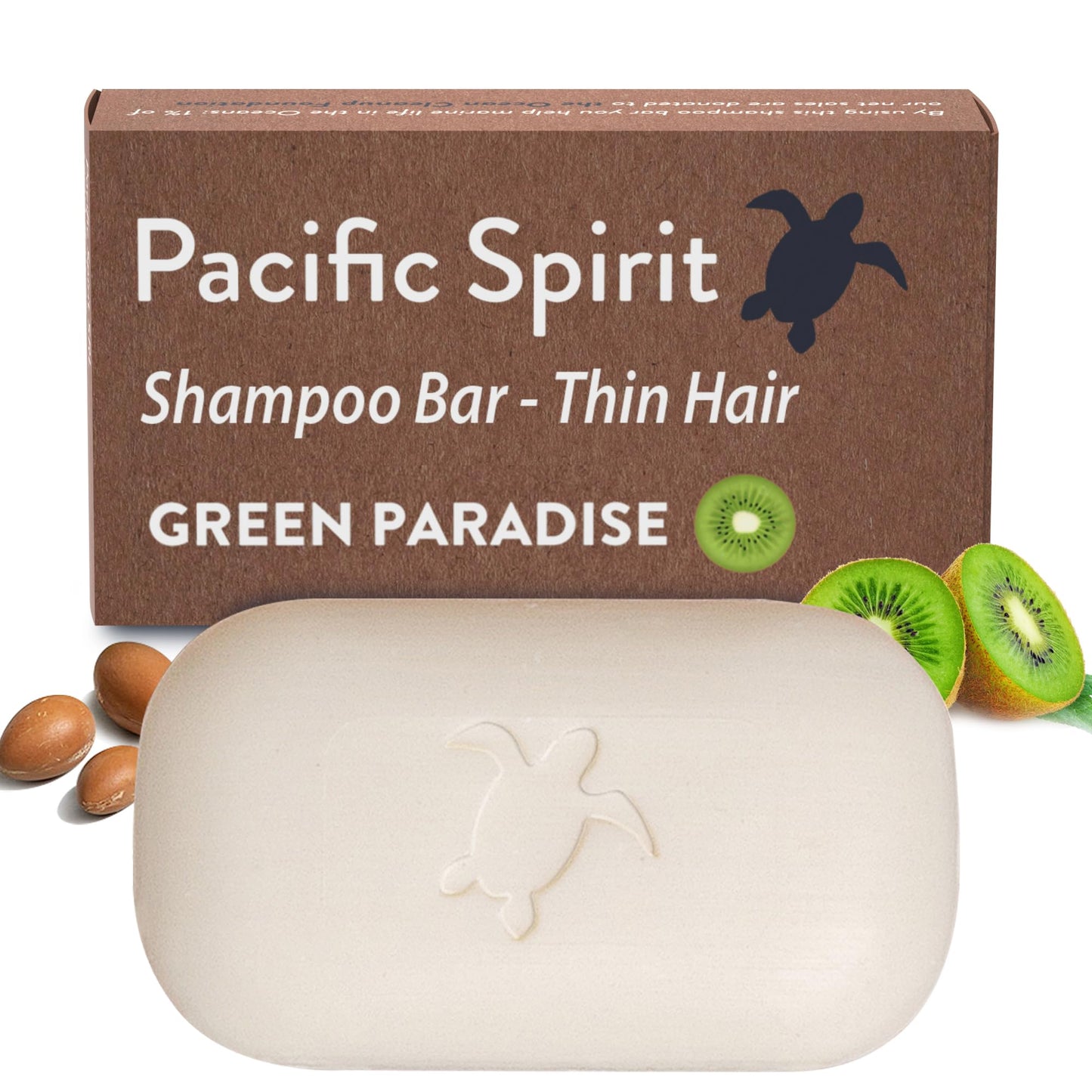 Pacific Spirit Shampoo Bar For Thin Hair With Argan Oil & Kiwi, Gentle Foam, Natural, Green, Sls Free, Sulfate Free, Soap-Free,