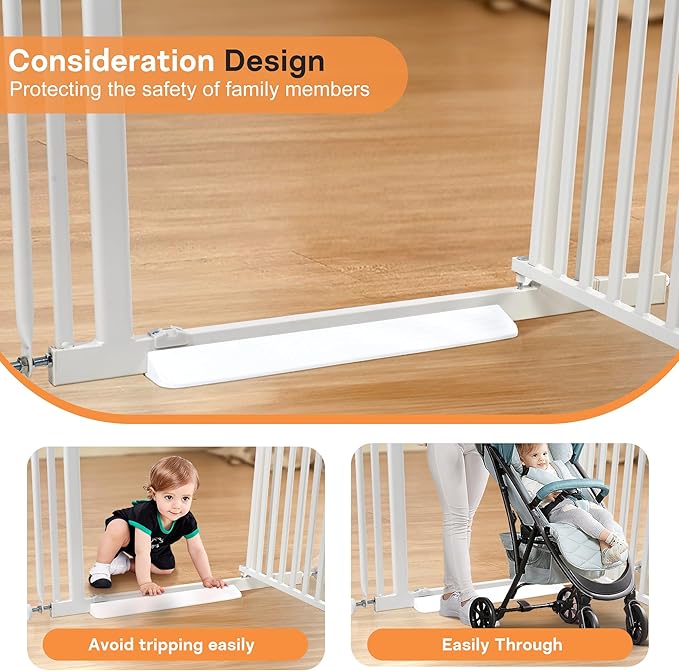 71“ Extra Tall Cat Gate for Doorway:29.4-33.4” Wide Pet Gate, Auto Close/One Handed Open, 1.34” Extra Small Gap, No Drill Pressure Mount Tall Cat Gate for Interior Stairs/Kitchens/Hallways (White)