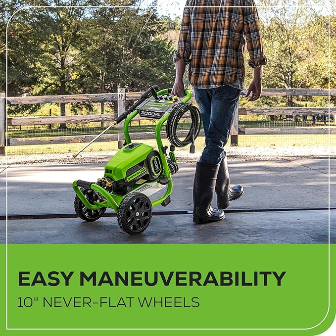 Greenworks 3000 PSI Pressure Washer (2.0 GPM Max) with Foam Cannon – Easily Remove Dirt and Grime on Siding, Fences, Patios,