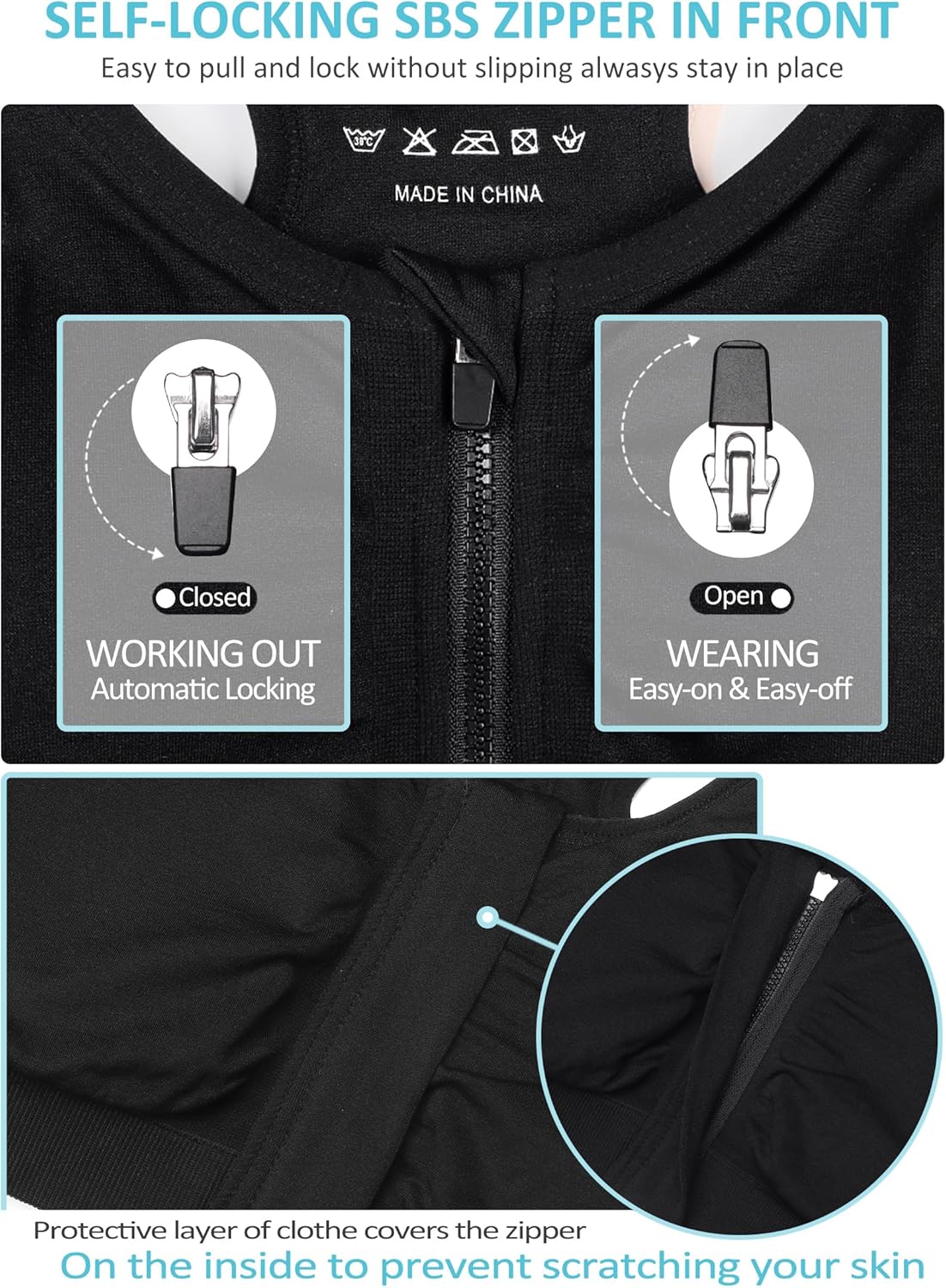 Skiennix Women's Zip Front Sports Bra - Wireless Comfort for Post-Surgery & Yoga | Activewear