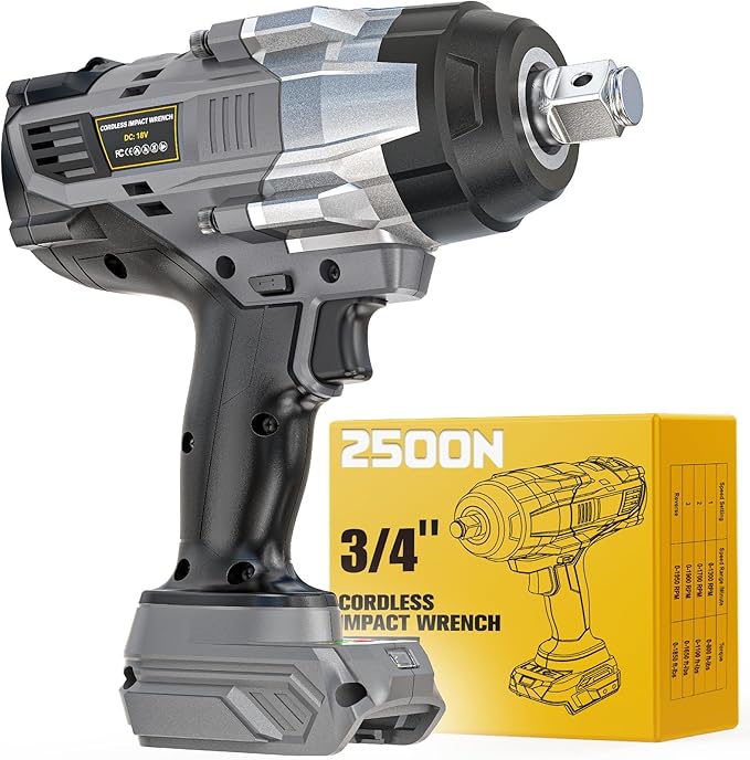 DIYtoolifz 3/4" Cordless Impact Wrench Compatible with Dewalt 20V Battery: 1850FT-LBS(2500N.m) High Torque Impact Driver, Auto-Stop Reverse, 4-Speed Heavy Duty Impact for Car/Truck/Mower(Bare Tool)