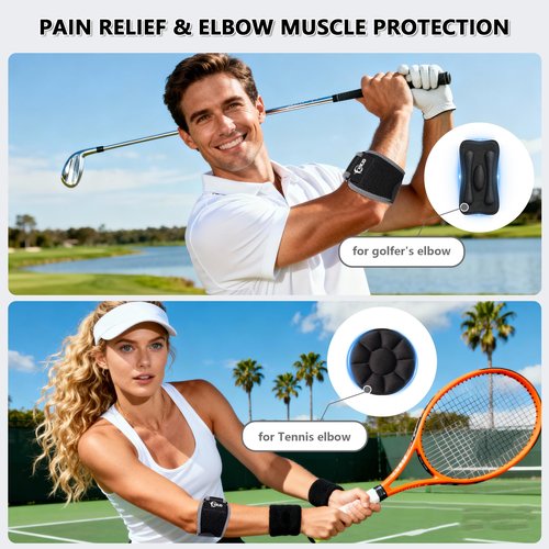 HKJD Tennis Elbow Brace for Men & Women, Elbow Brace for Tendonitis & Golfer's Elbow, Adjustable Elbow Brace for Men with 2 Compression Pads for Pain Relief & Support, Beathable Tennis Elbow Strap for Women & Men, Forearm 8.5''-12'' (1 Pack)