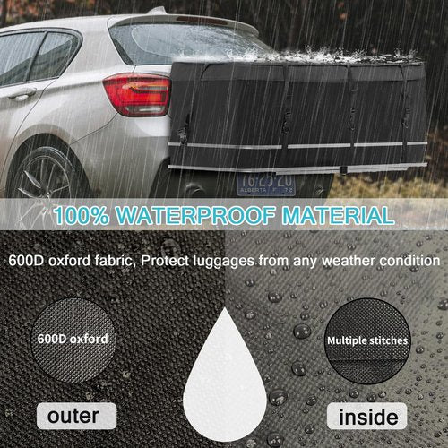 Hitch Mount Cargo Carrier Bag 100% Waterproof Cargo Traveling Bag for Car Truck SUV Vans' Hitch Trays, 12.5 Cubic Feet Heavy Duty Vehicle Soft Shell Safe Steady Durable Soft (Hitch Cargo Bag)