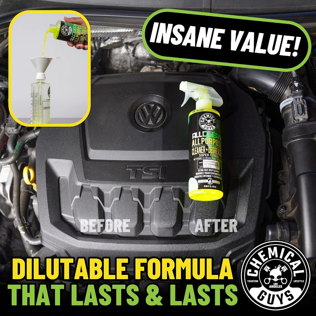 Chemical Guys All Clean+ Citrus All Purpose Cleaner, 16 Fl Oz | Super cleaner, safe for cars, trucks, SUVs, motorcycles, RVs & more, citrus scent