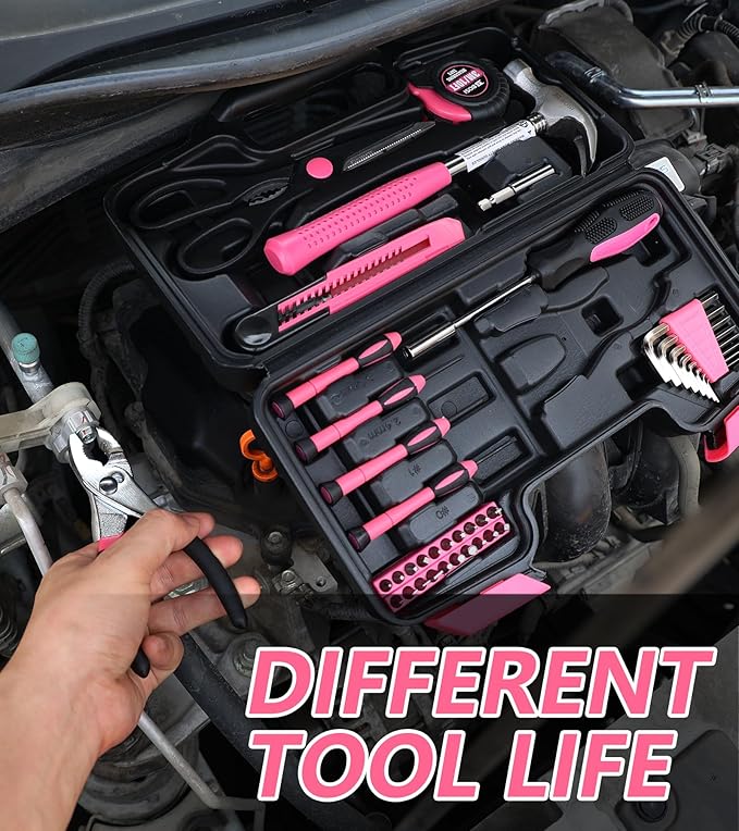 40-Piece Pink Tool Set for Girls, Ladies and Women, General Household 40 PCS Hand Tool Kit with Plastic Toolbox, Essential Tools for Home, Garage, Office and College Dormitory Use