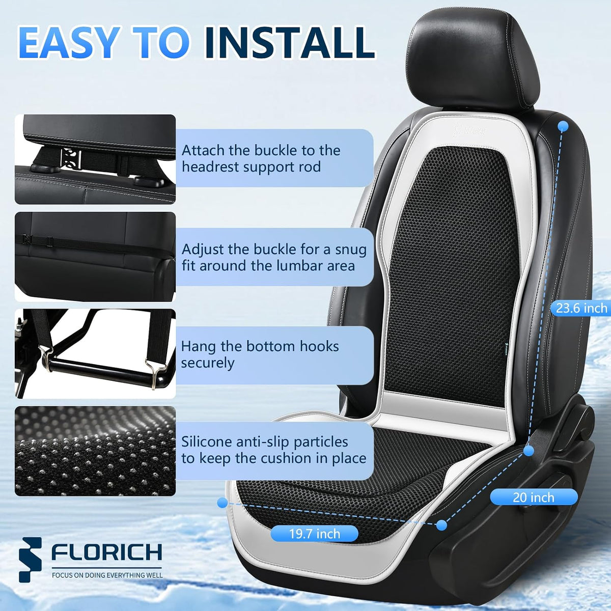 FLORICH Cooling Car Seat Cover Front Seat with Blowing&Suction, 12V-24V Ventilated Car Seat Cushion with 8 Turbo Fans, 3-Speed Adjustable Universal Fit Breathable Car Cushion for Summer Driving-Gray