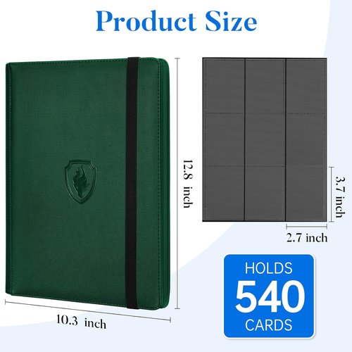 Fabmaker Premium 9 Pocket Card Binder - Sturdy Album for 540 Cards | Dark Green Trading Card Holder