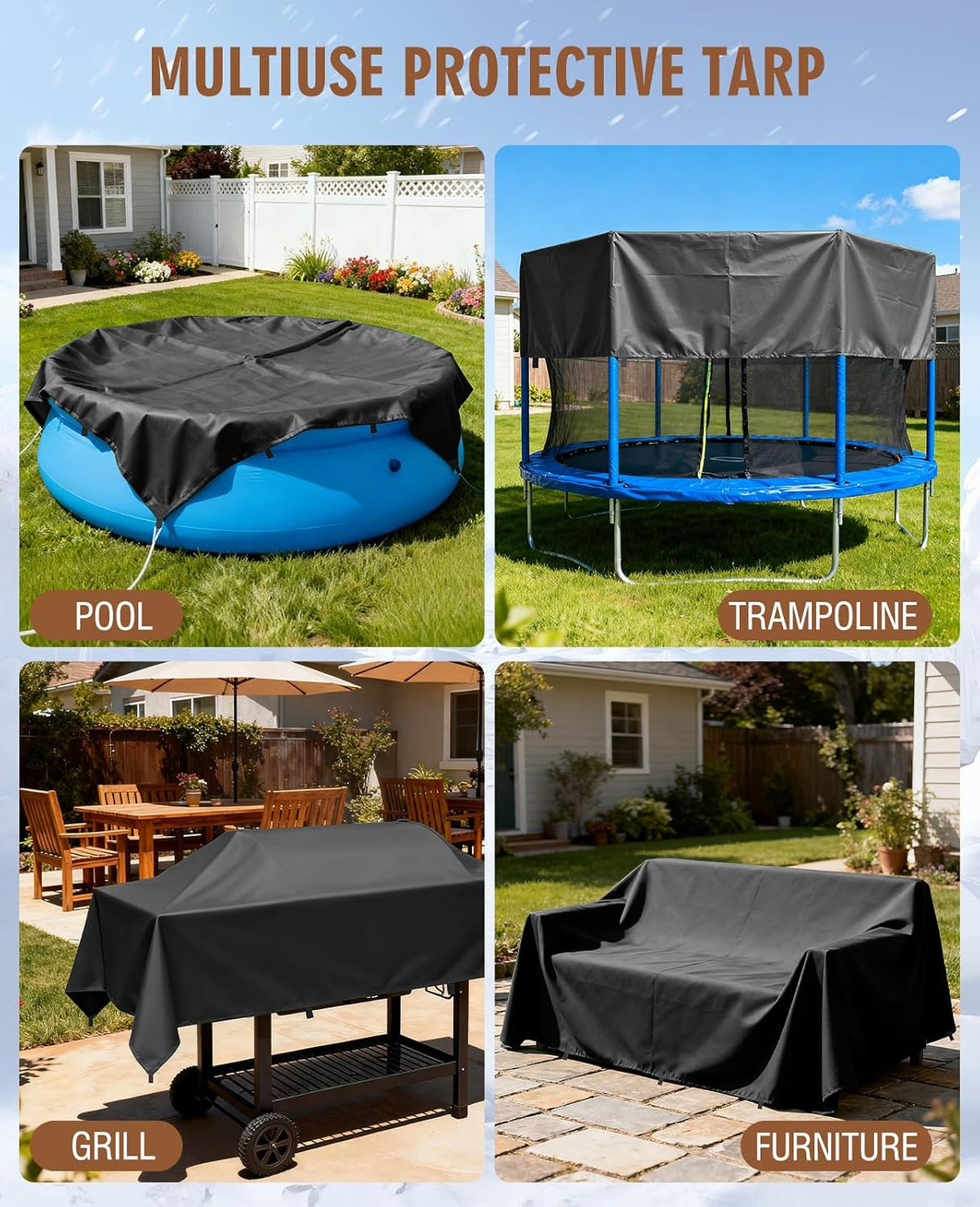 HIRALIY 20 Mil Heavy Duty Waterproof Tarp, 9.5x12ft Black Tarpaulin with Reinforced Webbing Loops, Multipurpose Oxford Fabric Tarp for Firewood, Roof, Camping, Pool