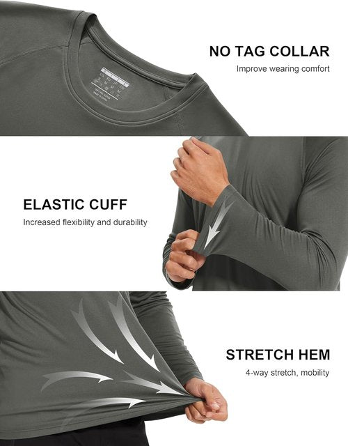 MAGCOMSEN Men's Long Sleeve UV Protection Shirts - UPF 50+ Dry Fit Athletic T-Shirts | 2 Pack