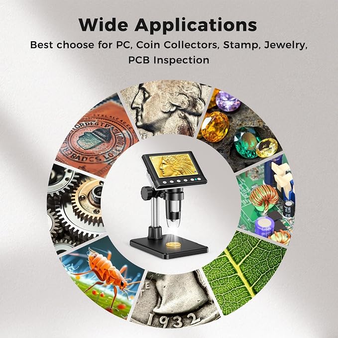 4.3 Inch LCD Digital Coin Microscope, 1000X USB Magnifier