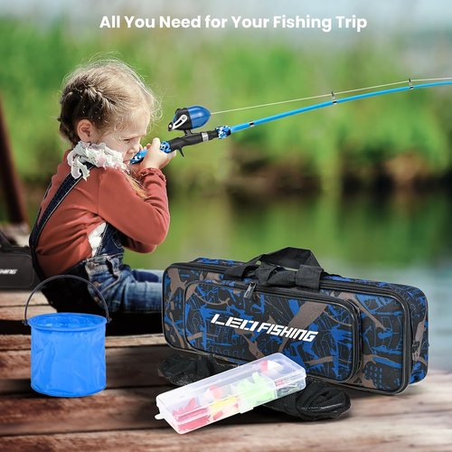 LEOFISHING Kids Fishing Pole Set - Portable Telescopic Rod & Reel with Complete Starter Kit for Youth