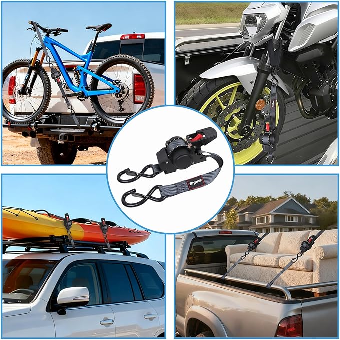 Retractable Ratchet Straps12FT Automatic Ratchet Tie Down Straps Self Ratcheting Cargo Straps for Motorcycle, Truck, Boat