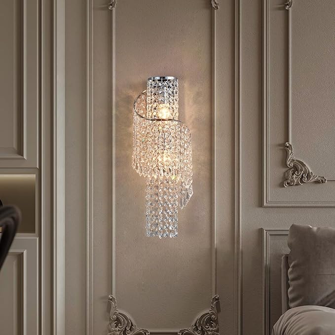 K9 Crystal Chrome Wall Sconces, Adjustable 3-Color LED Wall Light, FixtureVanity Wall Mount Lamps for Living Room Bedroom Bathroom Bedside Hallway Stairway
