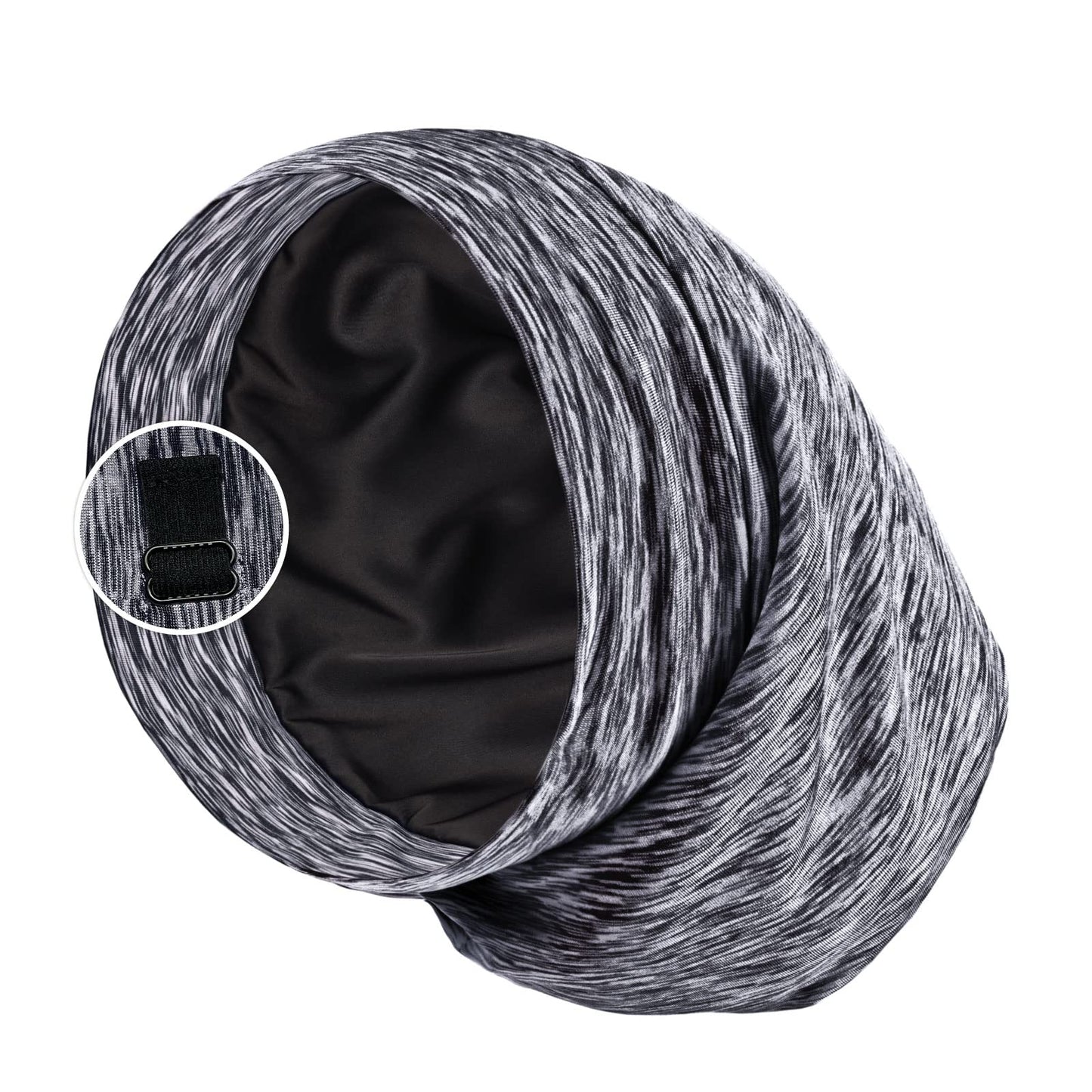 Satin Lined Sleep Cap Bonnet For Curly Hair And Braids, Stay On All Night Hair Wrap With Adjustable Strap For Women And Men, Dar