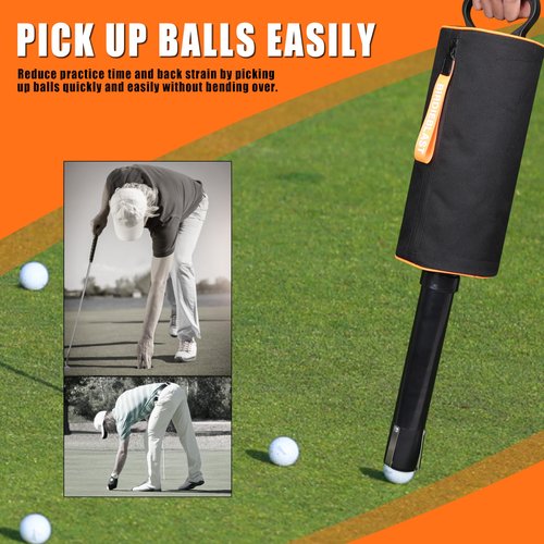 BIRDIEBLAST Portable Shag Bag Golf Ball Pick Up with Removable Plastic Tube, Hold up to 70 Balls,Premium Golf Ball Retriever for Golfers (Orange)